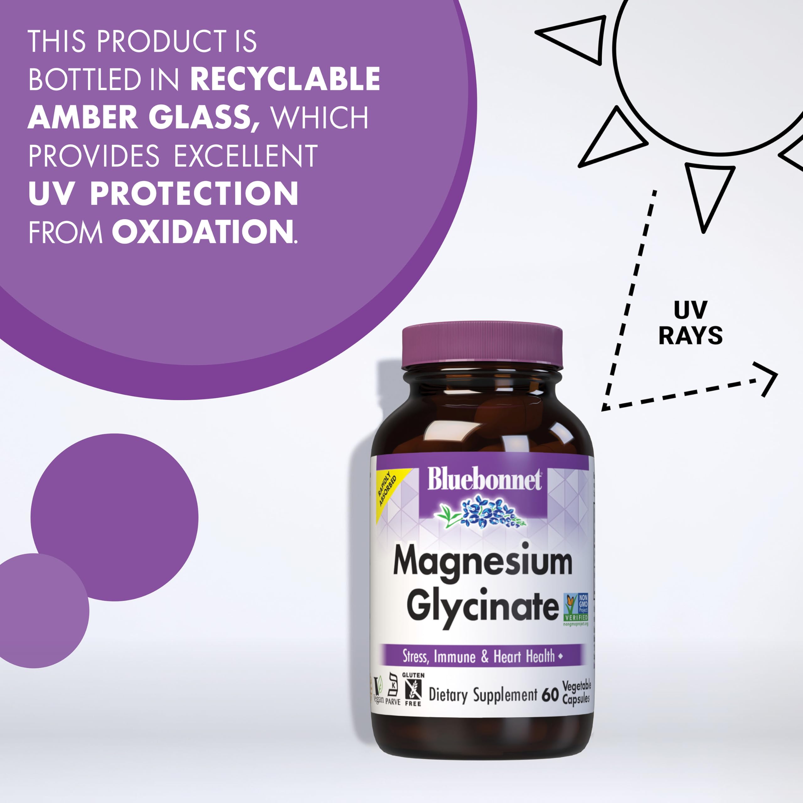 Bluebonnet Magnesium Glycinate, Energy Production*, Enzyme Function*, Non-GMO Certified by NSF, Vegan, Kosher Certified, Gluten-Free, Soy-Free, Dairy-Free, 60 Vegetable Capsules, 15 Servings | Non-GMO, Gluten-Free, Soy-Free