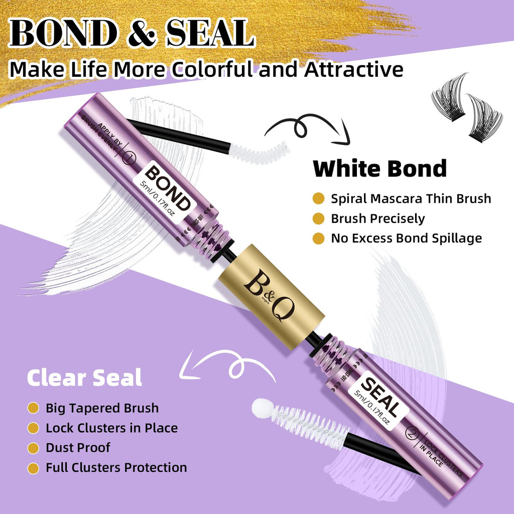 B&Q Lash Bond and Seal Waterproof,Lash Cluster Glue 10ML Strong Hold(White) | Sensitive Eyes Eyelash Glue for Clusters, DIY Lashs Glue Strong Hold, Long Lasting 3-7days Home Use, For Cluster/ Individual