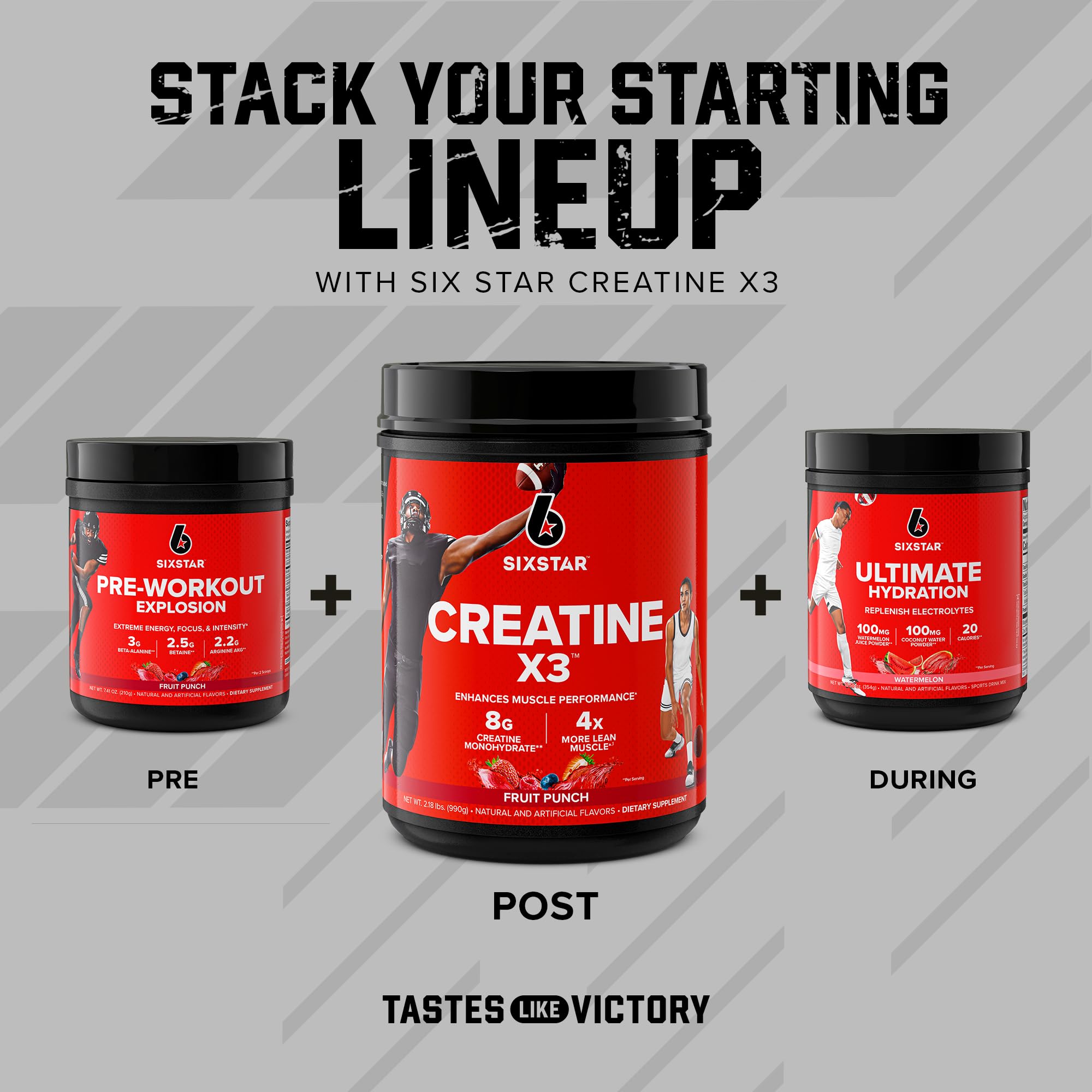Six Star Creatine Monohydrate Powder, X3 (Fruit Punch) - 30 Servings | Flavored Creatine Powder Monohydrate Supplement for Muscle Building & Performance, Post Workout Supplement for Men, Women