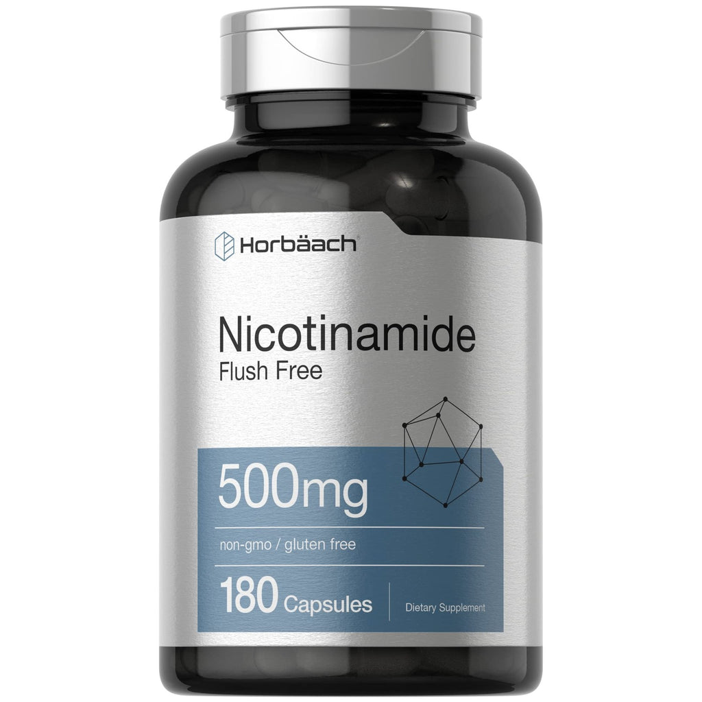 Horbäach Nicotinamide 500mg | 180 Capsules | Flush Free Dietary Supplement