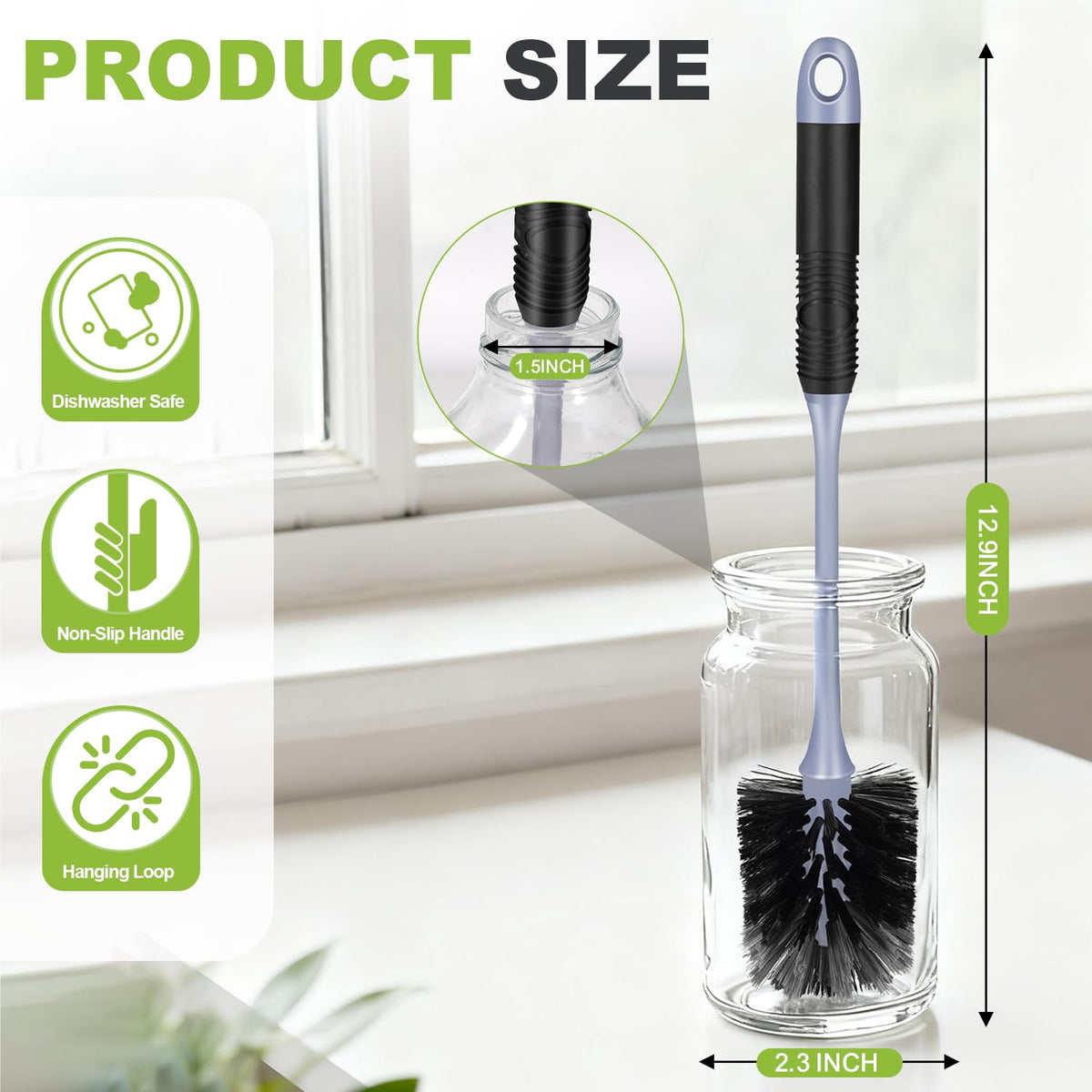 Long Handle Bottle Brush, Non-Scratching Water Bottle Brush Cleaner