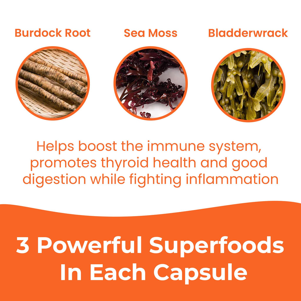 INFINITE AGE 1250mg Sea Moss Advanced Superfood Capsules, 60 Count - High-Potency, Vegan, Made in The USA - Irish Seamoss, Bladderwrack, Burdock Root - Overall Health, Immunity Support