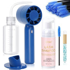 EMEDA Lash Shampoo Kit 2.02 Fl.oz Lash Cleaning Kit with Fan (Pink) | Dryer/Brush/Rinse Bottle, Oil-free Cleanser Wash for Extensions & Clusters & Natural Eyelashes, Cleaner for Eyelash Care