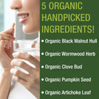 USDA Organic Wormwood Black Walnut Clove Cleanse for Humans Capsules