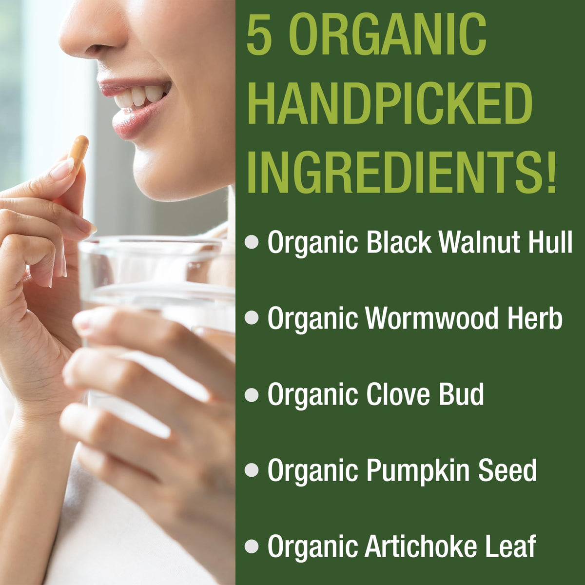 USDA Organic Wormwood Black Walnut Clove Cleanse for Humans Capsules