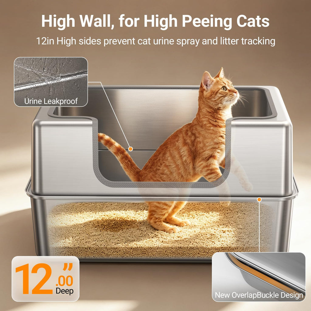 Non-Stick Entirely Stainless Steel Litter Box Splash-Proof & Leak-Proof