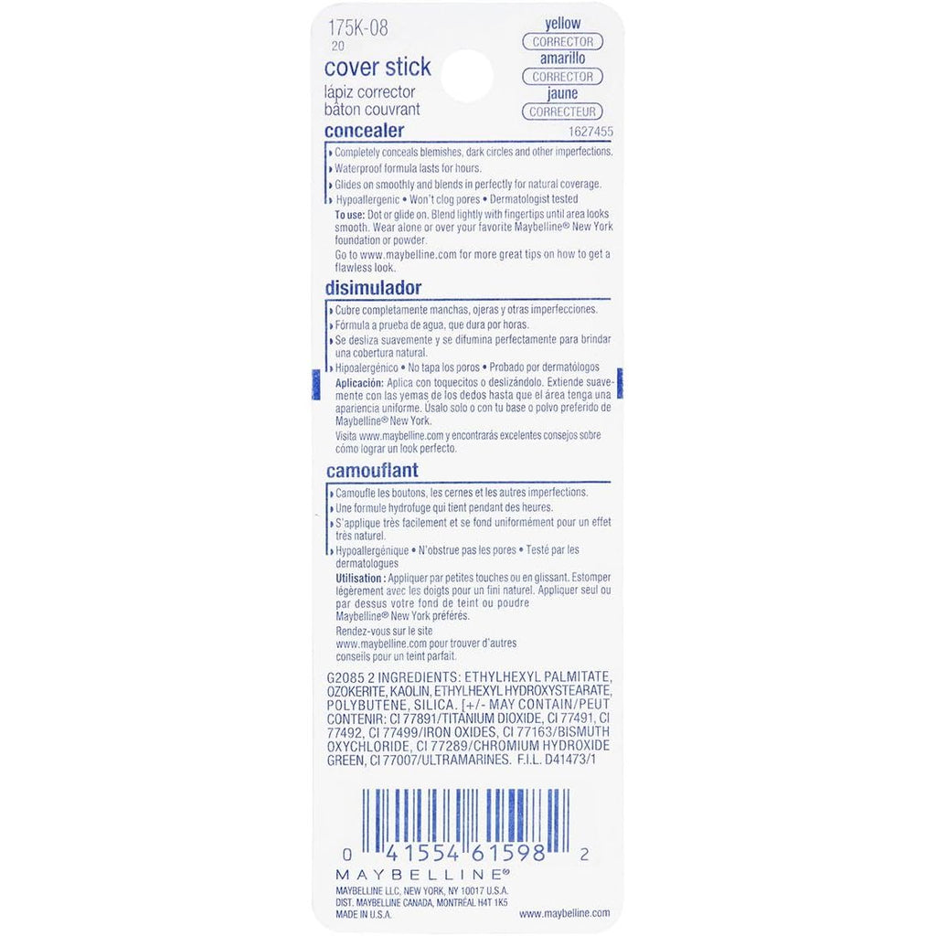 Buy now Maybelline New York Cover Stick Corrector Concealer, Yellow Corrects Dark Circles, 0.16 oz. at indiglob india
