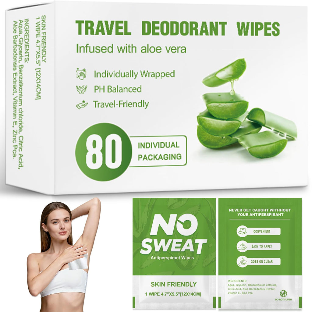 80Pcs Deodorant Wipes Individually Wrapped, Travel Antiperspirant Body Wipe