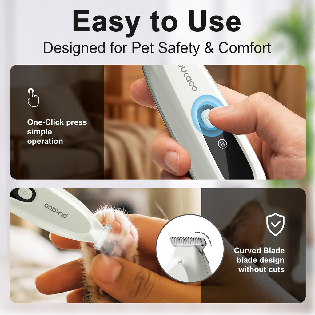 Upgraded Mini Dog Paw Trimmer with LED Light, Low Noise Small Pet Hair Trimmer 18mm Wide Curved Blade, 35dB Cordless Waterproof Pet Paw Grooming Clippers for Dogs, Cats, Paws, Ears, Face, Rump
