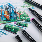 Dabo&Shobo 60 Color Alcohol Marker Pens, Bright Permanent Markers For Coloring, Markers For Adults Coloring Book, Wide Chisel And Fine Tip, Dual Tip Design Equipped with Black Suitcase
