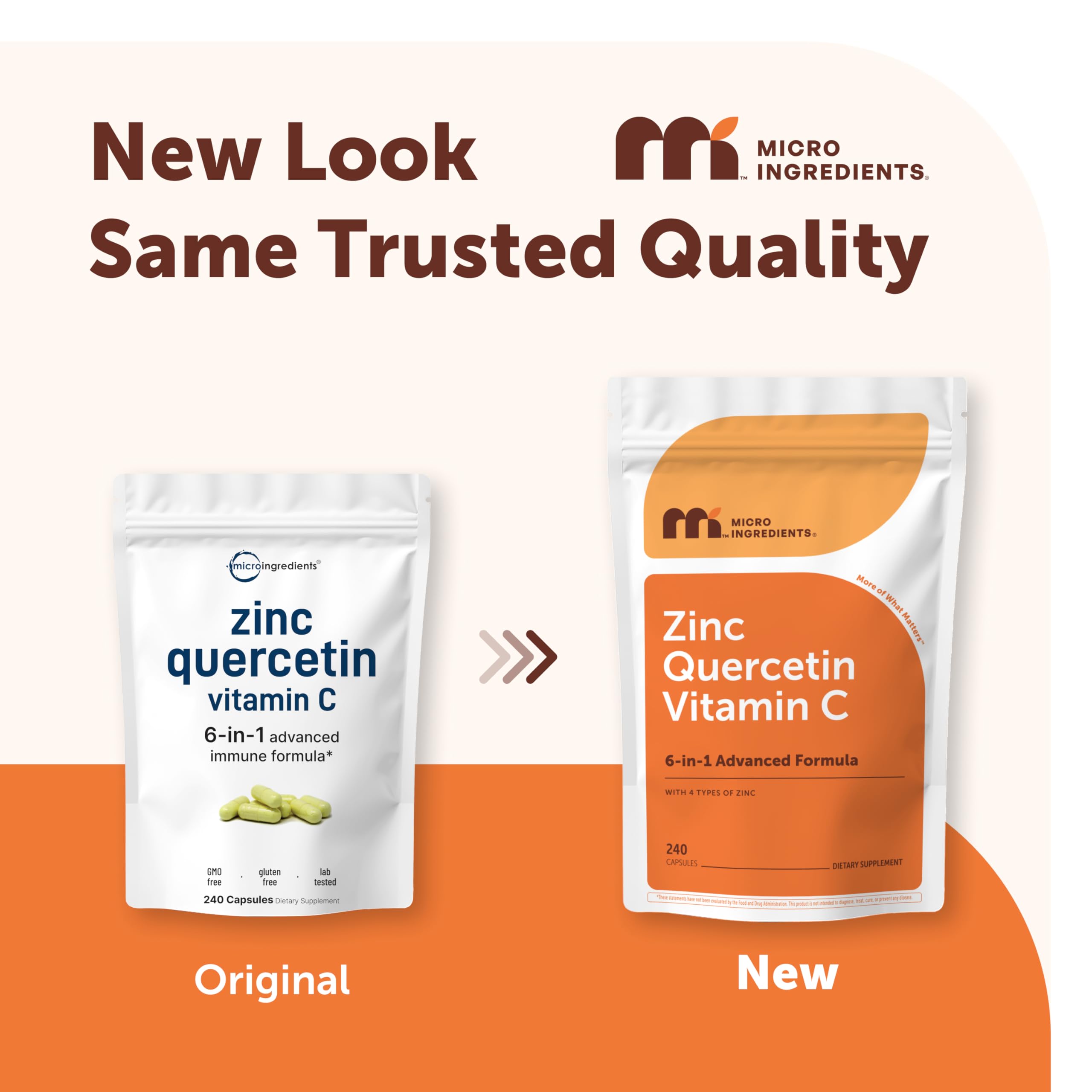 Micro Ingredients Quercetin with Vitamin C & Zinc, 240 Capsules | 6‑in‑1 Formula with Quercetin, Vitamin C & 4 Zinc Forms (Picolinate, Citrate, Glycinate, Gluconate) | Non‑GMO