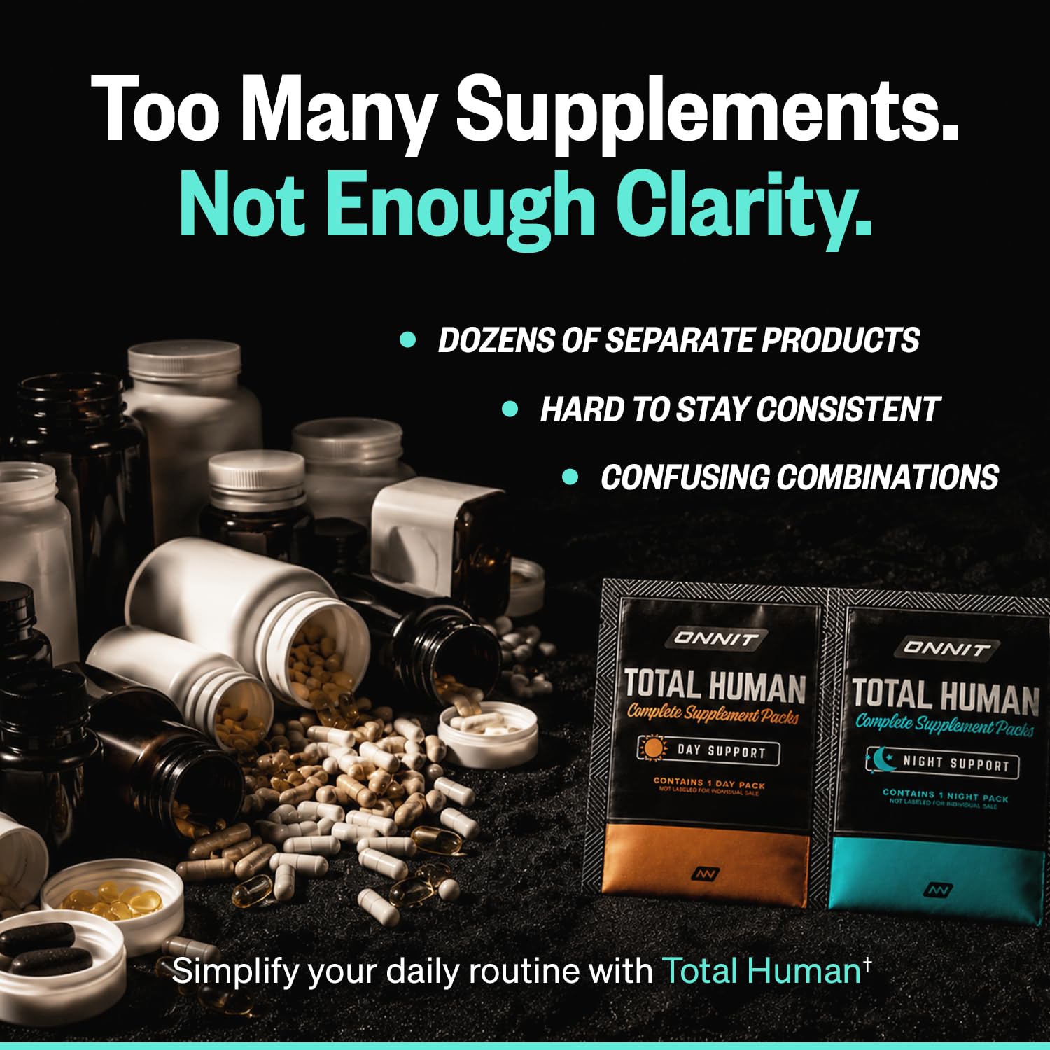 ONNIT Total Human Daily Multivitamin Packs for Men & Women, 30-Day Supply | Comprehensive day & night capsule packs; vitamins, minerals & herbs for daily wellness; 60 packs, 30-day supply, men & women
