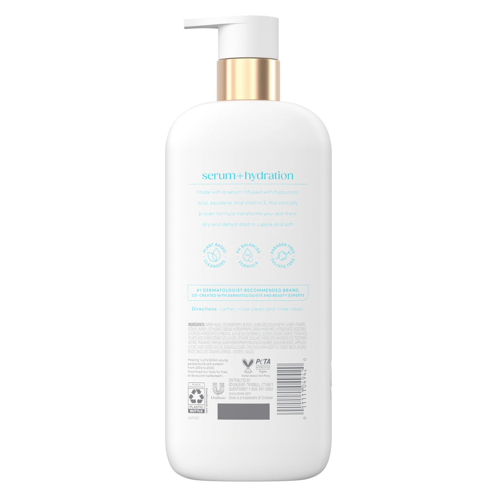 Dove Hydration Boost Serum Body Wash with Hyaluronic Acid, 18.5 oz | Serum-infused moisturizing body wash with 6% hydration serum and hyaluronic acid for dry, dehydrated skin