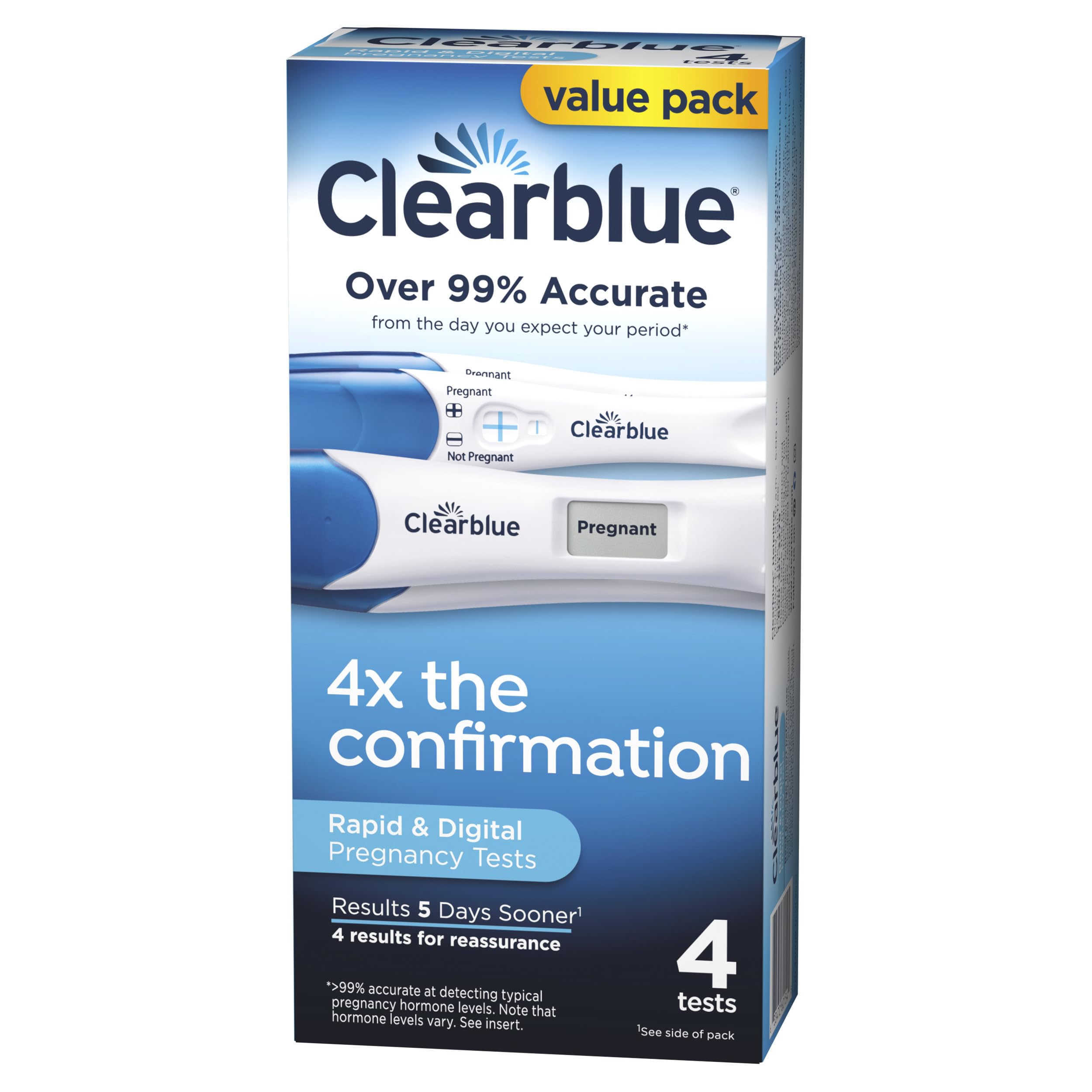 Buy now Clearblue Pregnancy Test Combo Pack, 4ct - Digital with Smart Countdown & Rapid Detection - Value Pack at indiglob india