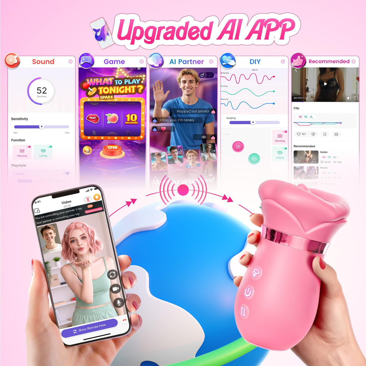 Vibrator Adult Sex Toys for Women - Sovokn 5IN1 Mouth Rose Sex Toy Vibrators, 10 Tongue Licking, 3 Auto & 1 Manual Sucking Vibrator Adult Toys New APP, Anal Clit Nipple Female Couples Sex Toys, Pink