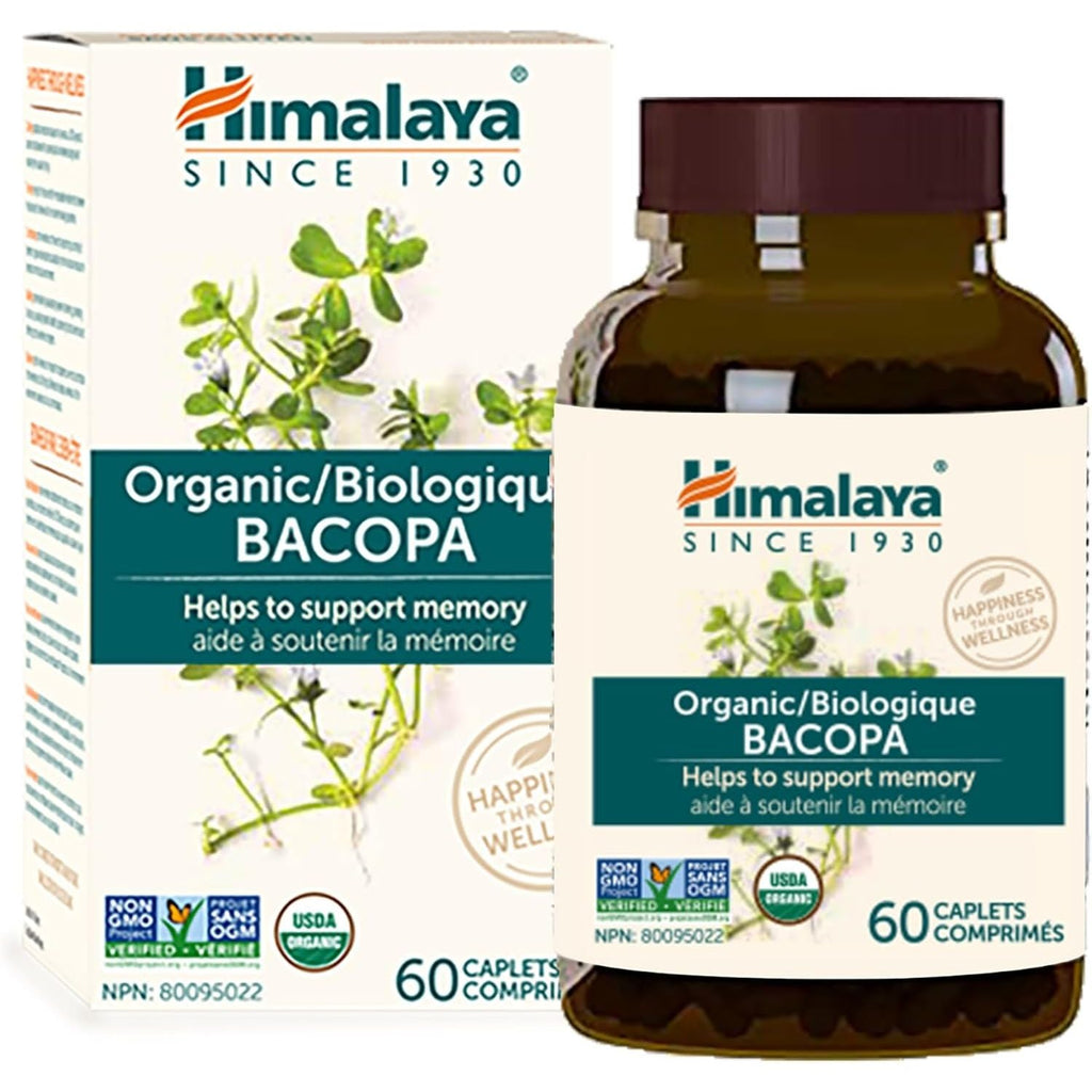 Buy now Himalaya Bacopa Monnieri Nootropic Herbal Supplement, Supports Calm, Memory, Cognition, USDA Certified Organic, Non-GMO, 750 mg, 60 Plant-Based Caplets, 60 Day Supply at indiglob india