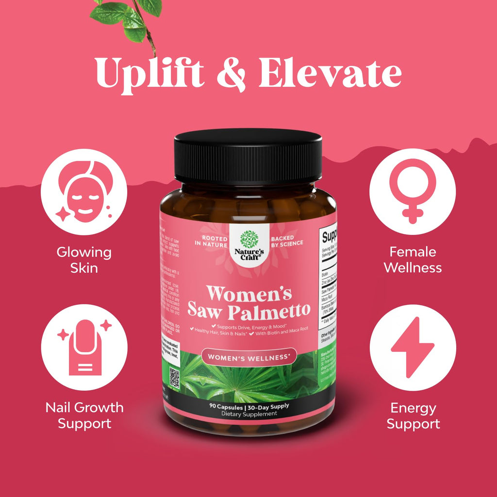 Saw Palmetto for Women - Hair Support - 90 Capsules | Hair Growth Support for Women - 500mg Saw Palmetto Capsules w Biotin - Bamboo Extract & Maca Root for Hair Health - 90 ct