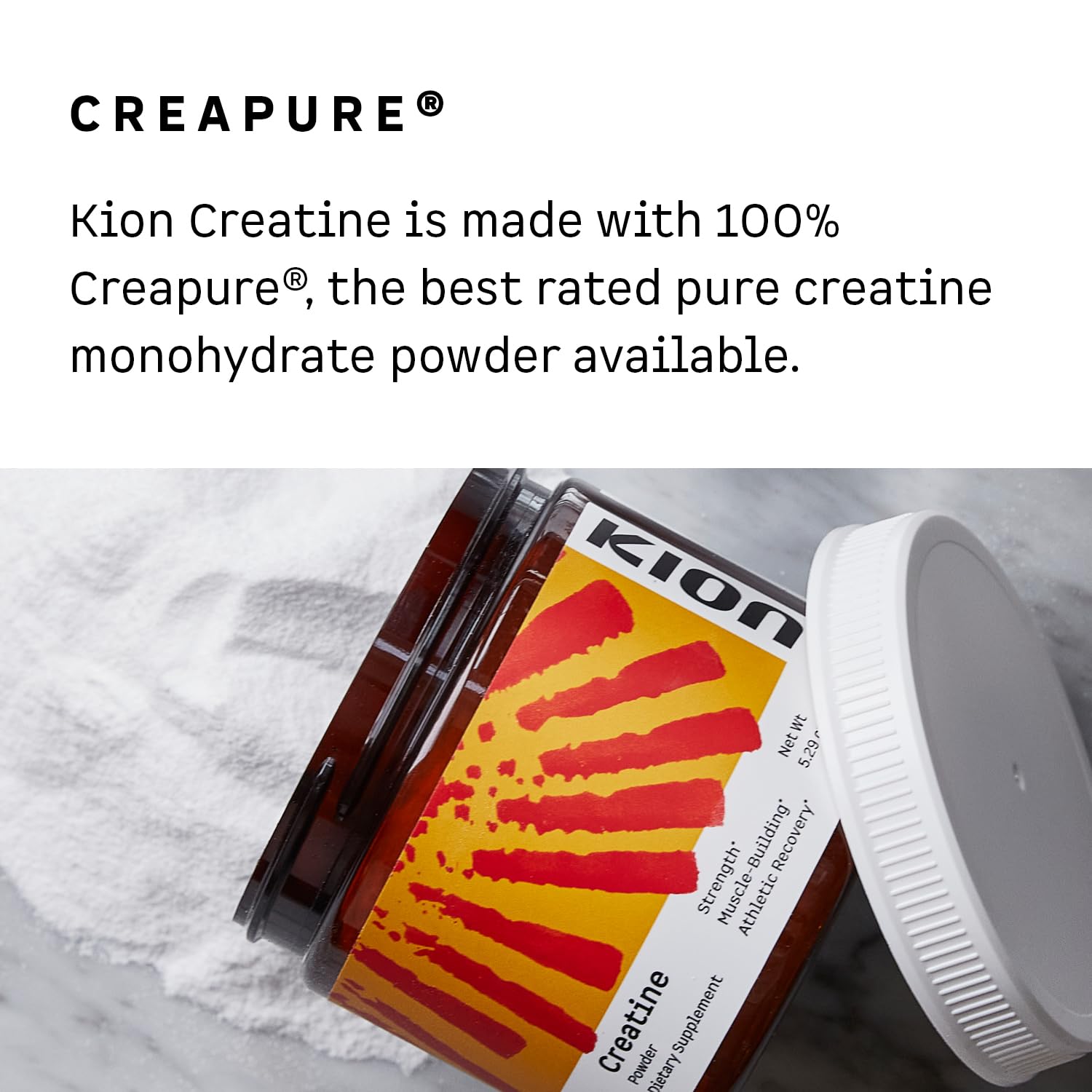 Kion Creatine Monohydrate Powder, Creapure, Unflavored, Strength & Muscle | 5g pure micronized creatine per scoop to build strength, power, and lean muscle for men and women, mixes clear, no fillers