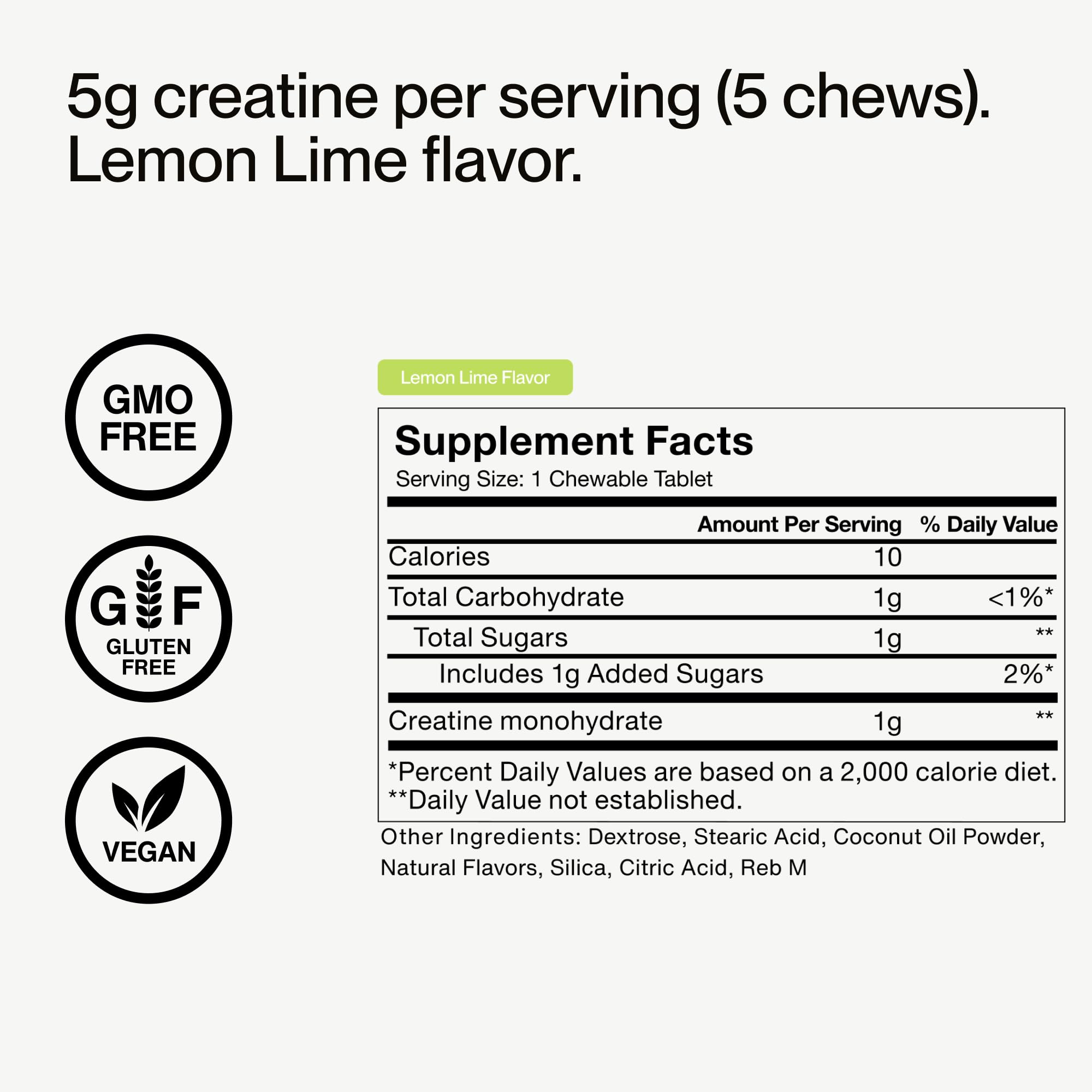 Momentous Creatine Monohydrate Chews, 5g per Serving, Lemon Lime | Supports Lean Muscle, Strength, & Recovery, Chewable Tablets, NSF Certified for Sport, Non-GMO & Gluten-Free (30 Servings)