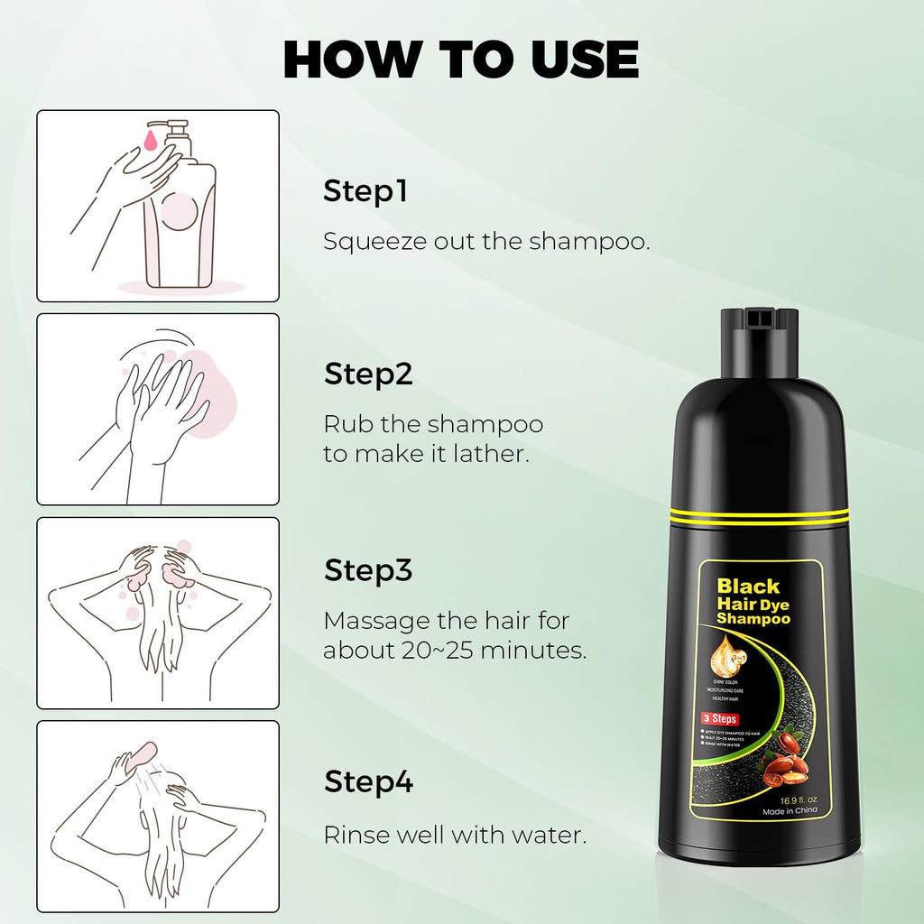 KAISASA Black Hair Dye Shampoo 3 in 1,Hair Color Shampoo for Women and Men | Hair Dye Shampoo Covers Gray Hair