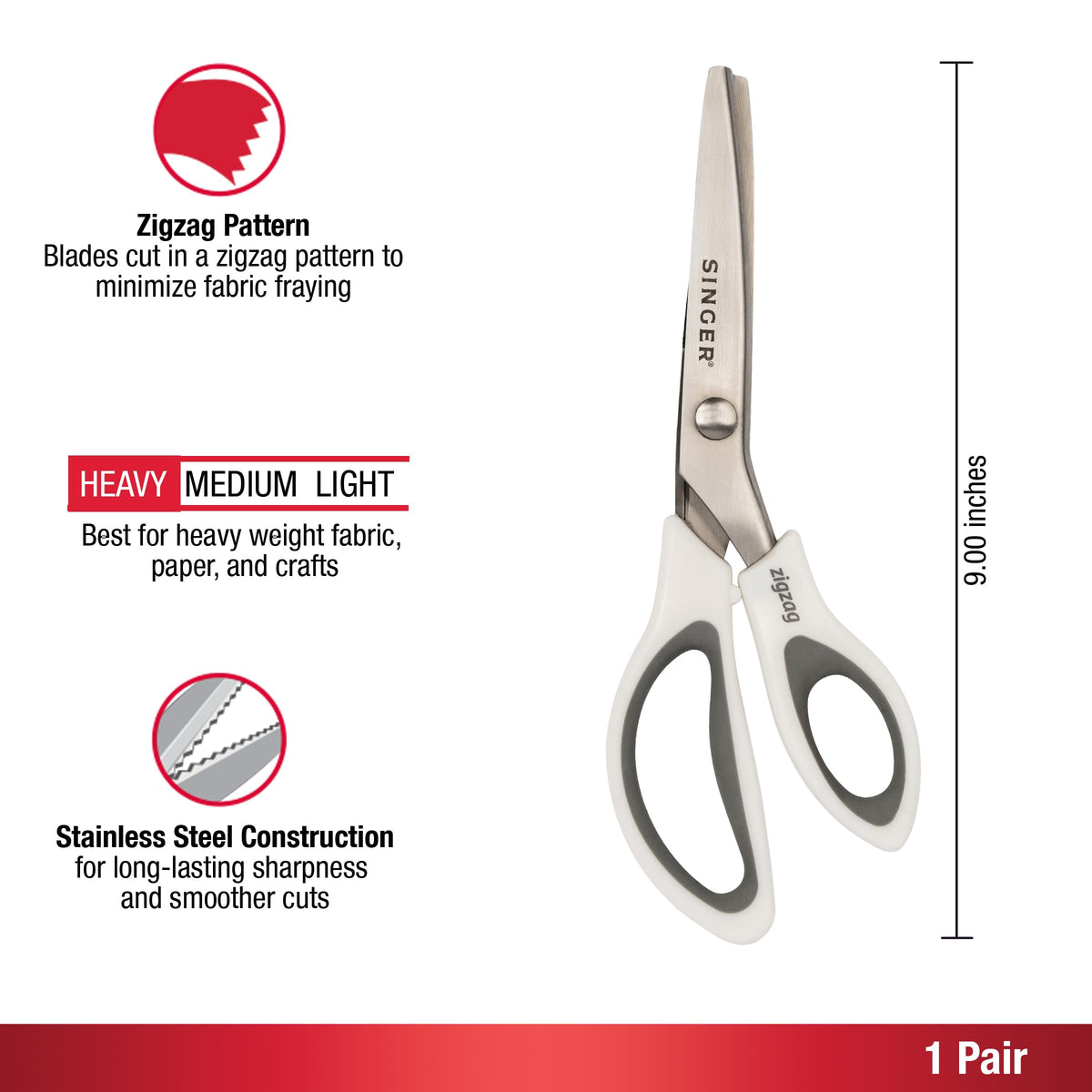 SINGER 9" Pinking Shears, Stainless Steel No-Fray Zigzag Edge