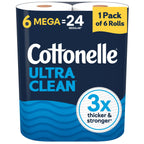 Cottonelle Ultra Clean Toilet Paper, 6 Mega Rolls = 24 Regular Rolls