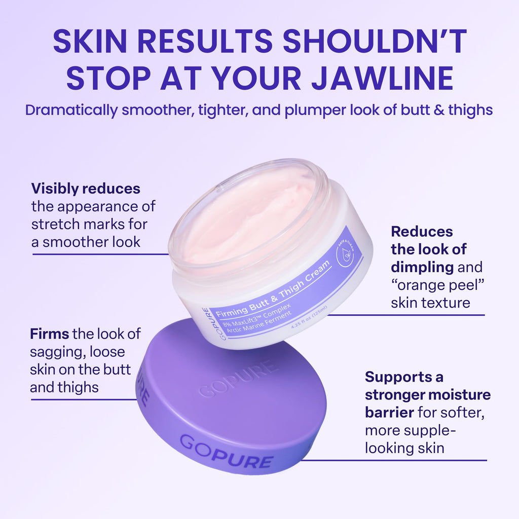 goPure Firming Butt & Thigh Cream - Skin Tightening Cream for Body with 8% MaxLift3 Complex - Visibly Smooths Stretch Marks - Cellulite Cream & Crepe Solution - Hydrating Barrier - Clinically Tested