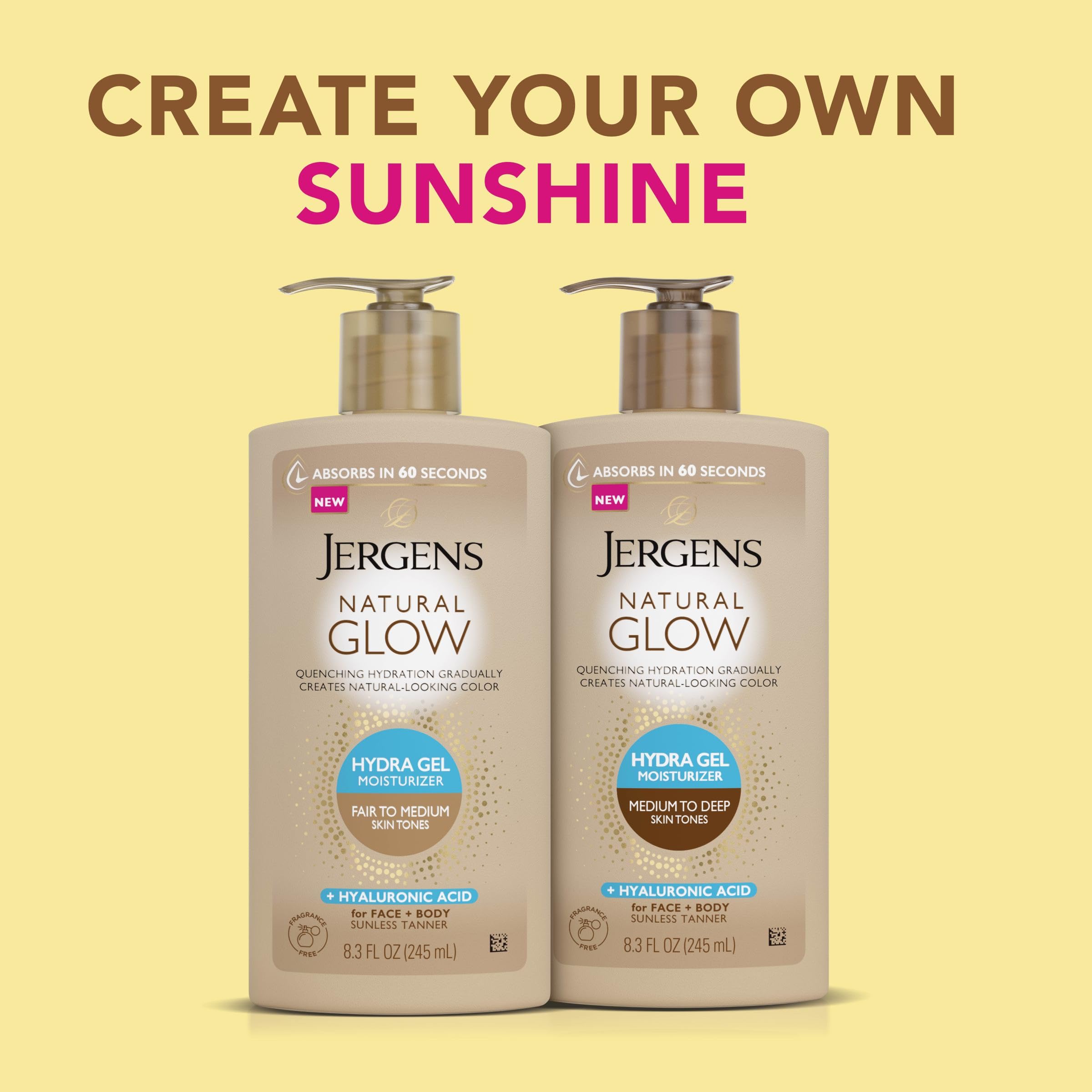 Jergens Natural Glow Hydra Gel Self Tanner, Fair to Medium, 8.3 fl oz | Gradual Self Tanning Gel, Hyaluronic Acid, Hydrating, Fragrance-Free, Fair to Medium Skin, Buildable Glow