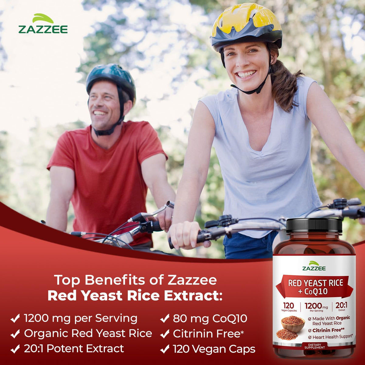 Zazzee Organic Red Yeast Rice 20:1 Extract with 80 mg CoQ10, Citrinin-Free