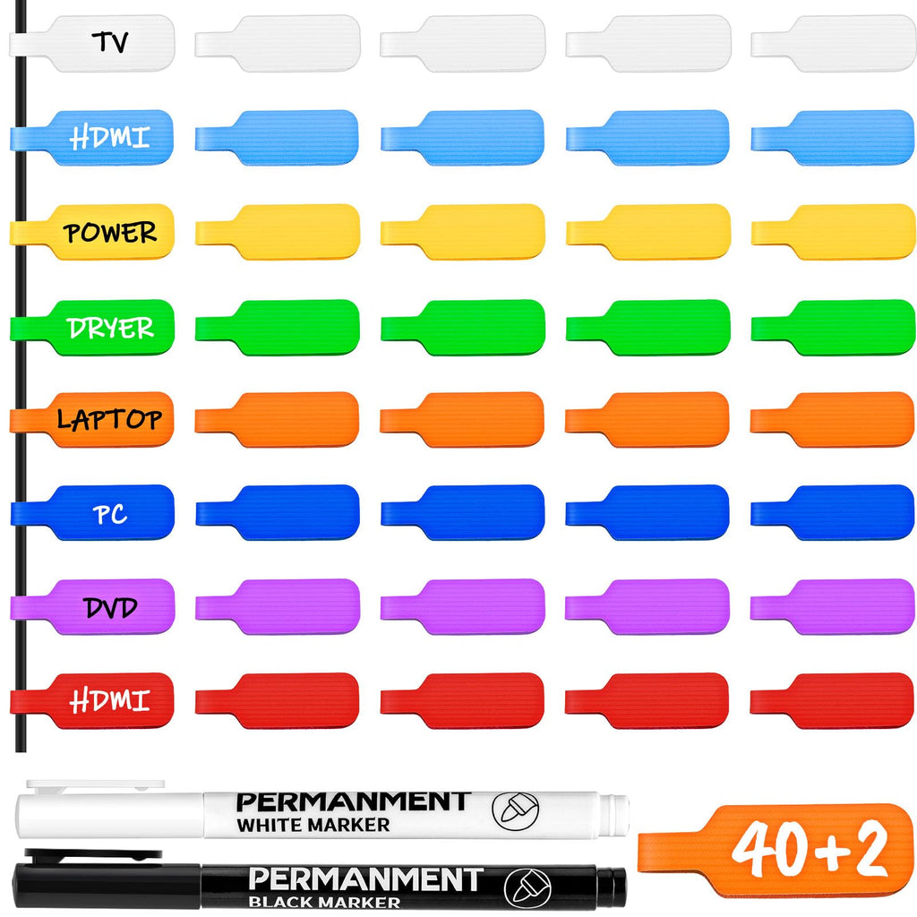 40 Pcs Cable Labels with 2 Colors Fine Point Marker - Large Size