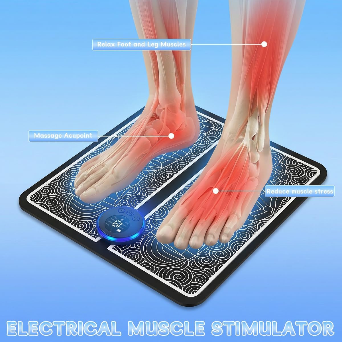 Foot Massager with Remote Control, Foot Stimulating Massage Mat Improves and Promotes Muscle Stimulator, 8 Modes 19 Levels, Foot Mat System for Pain Relief (KTR-4034)