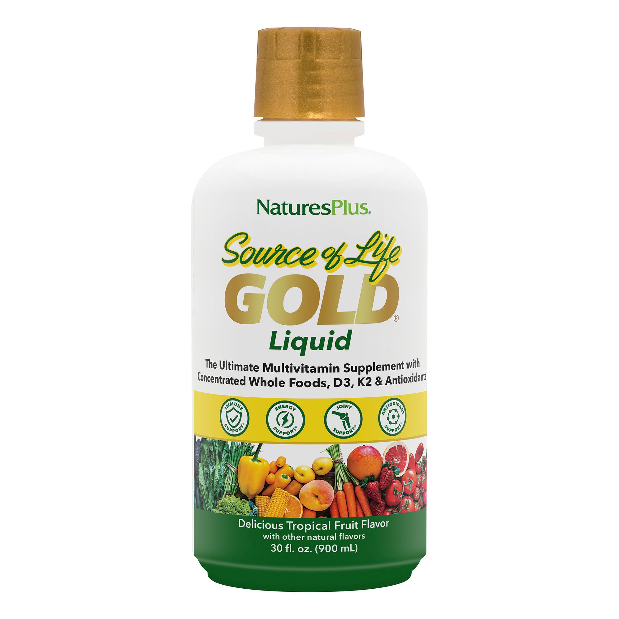 NaturesPlus Source of Life GOLD Multivitamin Liquid - 30 fl oz, Pack of 2 - Includes Vitamins D3, B12, K2 & Over 120 Whole Food Nutrients - 60 Total Servings