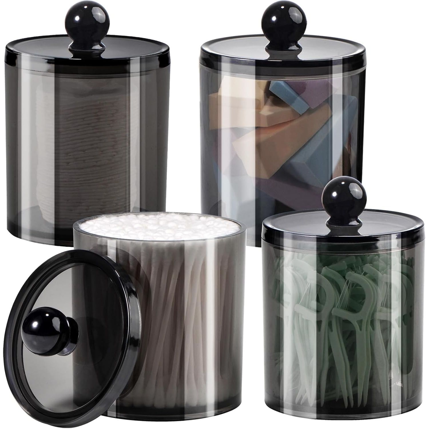Buy now SheeChung 2 Pack of 10 Oz. Small Clear Plastic Apothecary Jar - Qtip Dispenser Holder Bathroom Vanity Storage Canister Acrylic Jar for Cotton Balls/Swabs/Rounds,Q-tips (Black) 4 Pack Black at indiglob india