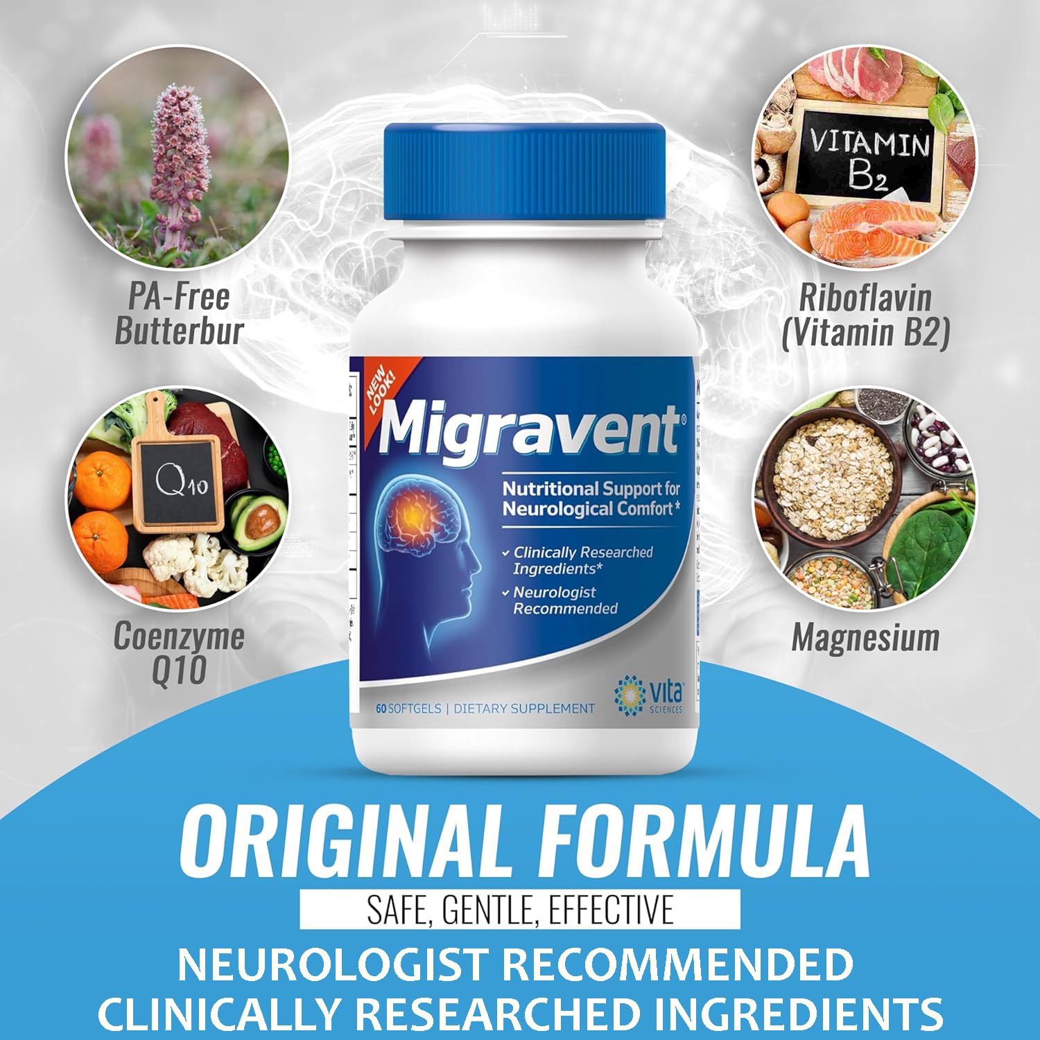 Migravent Brain & Circulatory Wellness Support - 60 Capsules | Advanced Nutritional Formula with Magnesium, CoQ10, Vitamin B2, PA-Free Butterbur & Bioperine for Brain Wellness Support.