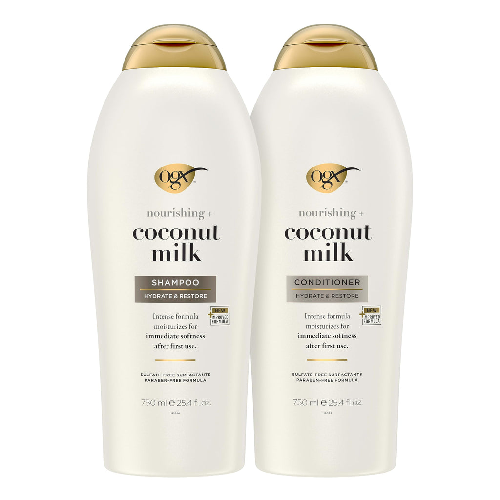 OGX Nourishing + Coconut Milk Shampoo & Conditioner Set, 2 x 13 fl. oz | Hydrates & Softens Hair, Lipi Pro Shield Technology, Creamy Coconut Milk, White Peach & Shea Butter Scent