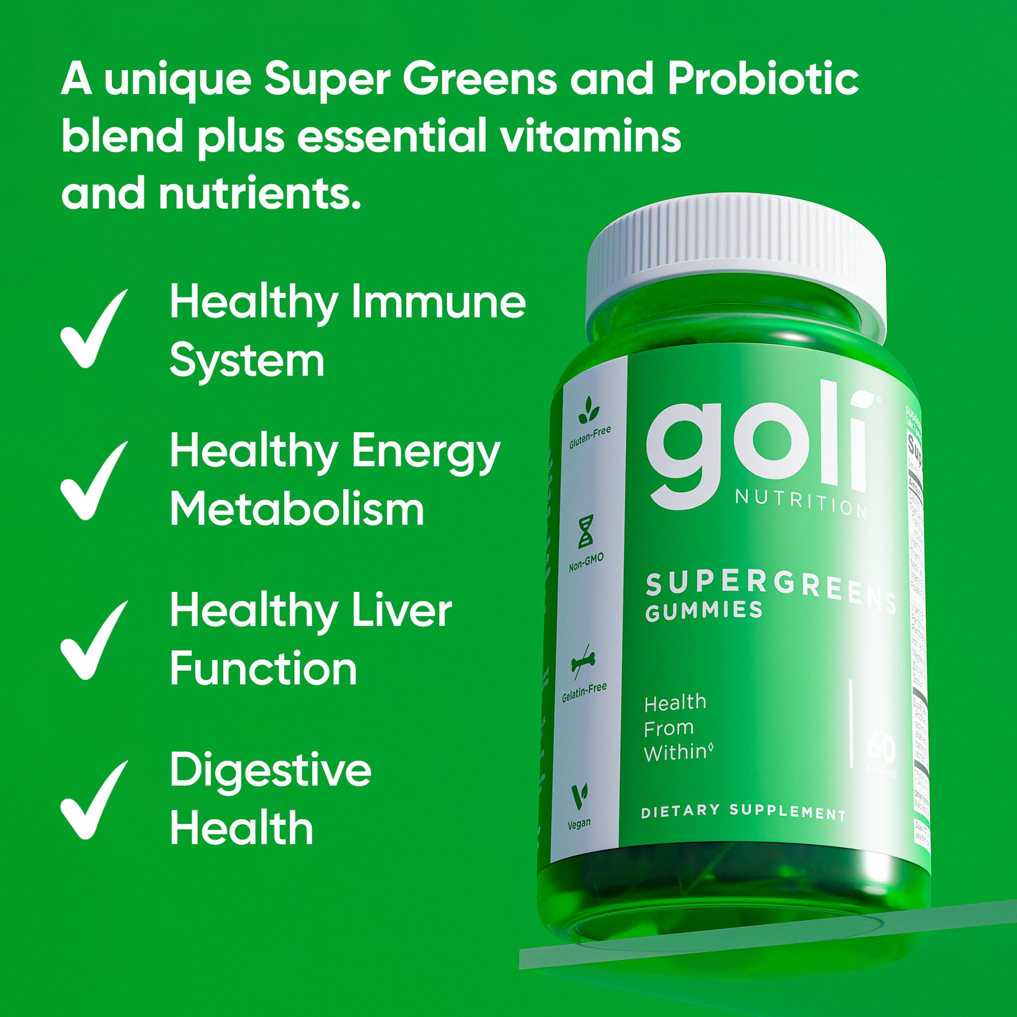Goli SuperGreens Vitamin Gummy - 120 Count - Essential Vitamins and Minerals - Plant-Based, Vegan, Gluten-Free & Gelatin Free - Health from Within, Pack of 2