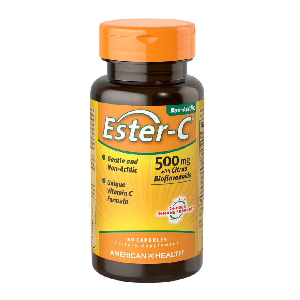 American Health Ester-C with Citrus Bioflavonoids Capsules - Gentle On Stomach, Non-Acidic Vitamin C - 500 mg, 60 Servings, 120 Count