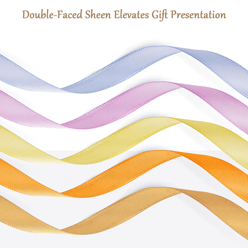 Rainbow Satin Ribbon 3/8 Inch x 12 Rolls (10 Yds/Roll, 120 Yds Total), Double Face Solid Color Set for Gift Wrapping, Hair Bows, Crafts, Sewing, Wedding, Party & Flower Bouquet Decorations