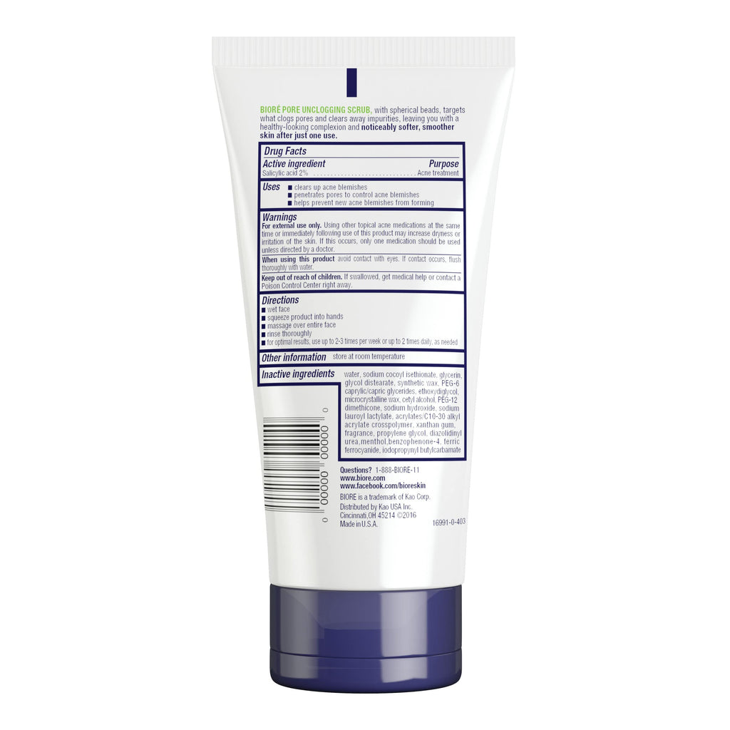Biore Pore Unclogging Scrub With Salicylic Acid, Oil Free, 5 Oz | Removes Excess Dirt & Oils, Deep Exfoliation, Clears Congestion, Smooth Texture, Fresh Clean Finish