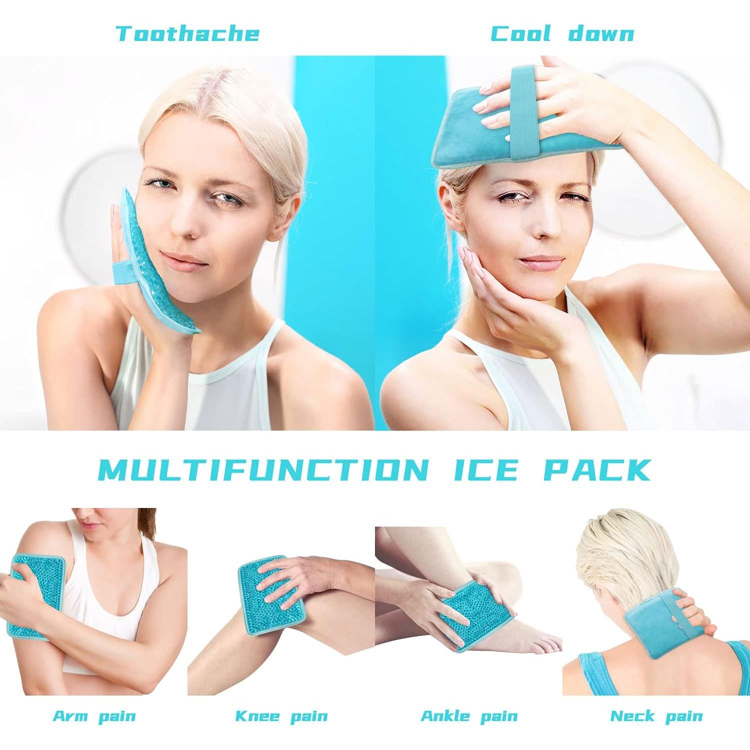 Buy now Gel Beads Ice Pack Ice Bag with Strap-1 Pack Reusable Hot & Cold Pack Compress for Knee, Shoulder, Foot, Back, Ankle, Neck, Hip, Elbow, Wisdom Tooth-7.76''x4.93''(Blue) at indiglob india