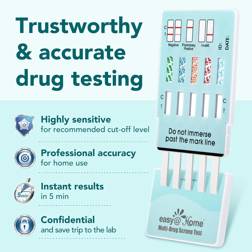 Buy now Easy@Home 5 Panel Urine Drug Test Kit [5 Pack] - THC/Marijuana, Cocaine, OPI/Opiates, AMP, BZO All Drugs Testing Strips in One Kit - at Home Use Screening Test with Results in 5 Mins #EDOAP-754 at indiglob india