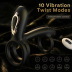 Vibrating Cock Ring with 360° Twisting G-Spot Stimulator – 2026 New Penis Sleeve Extender with 10 Vibration Modes, Penis Ring Couples Sex Toy for Clitoral & Testicle Stimulation, Adult Couple Vibrator