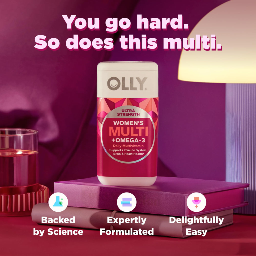 OLLY Ultra Strength Women's Multivitamin Softgels, Omega-3s - 60 Count