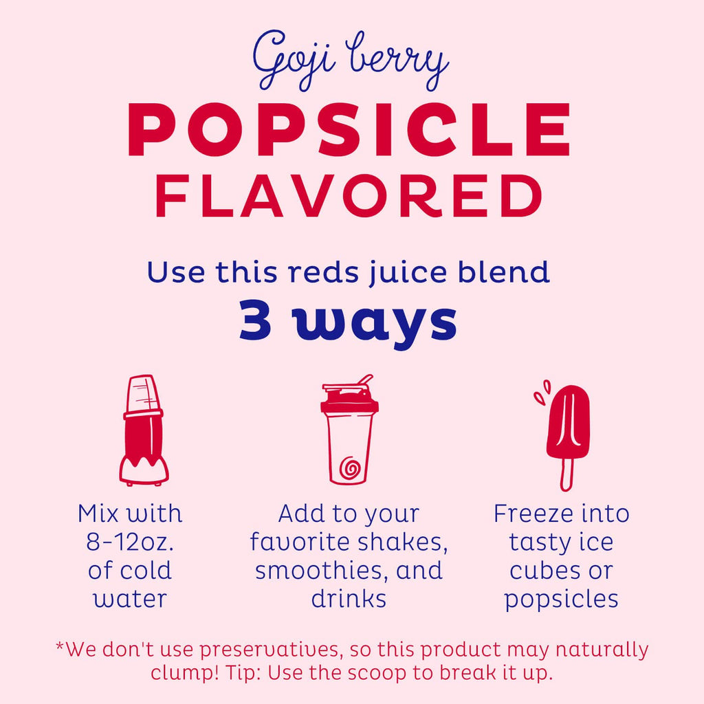 KOS Reds Superfood Powder for Antioxidants - USDA Certified Organic Beet Root, Goji Berries, Acai, Pomegranate, Coconut Water & Digestion Enzymes- Goji Berry Popsicle Flavor Juice Mix - 28 Servings