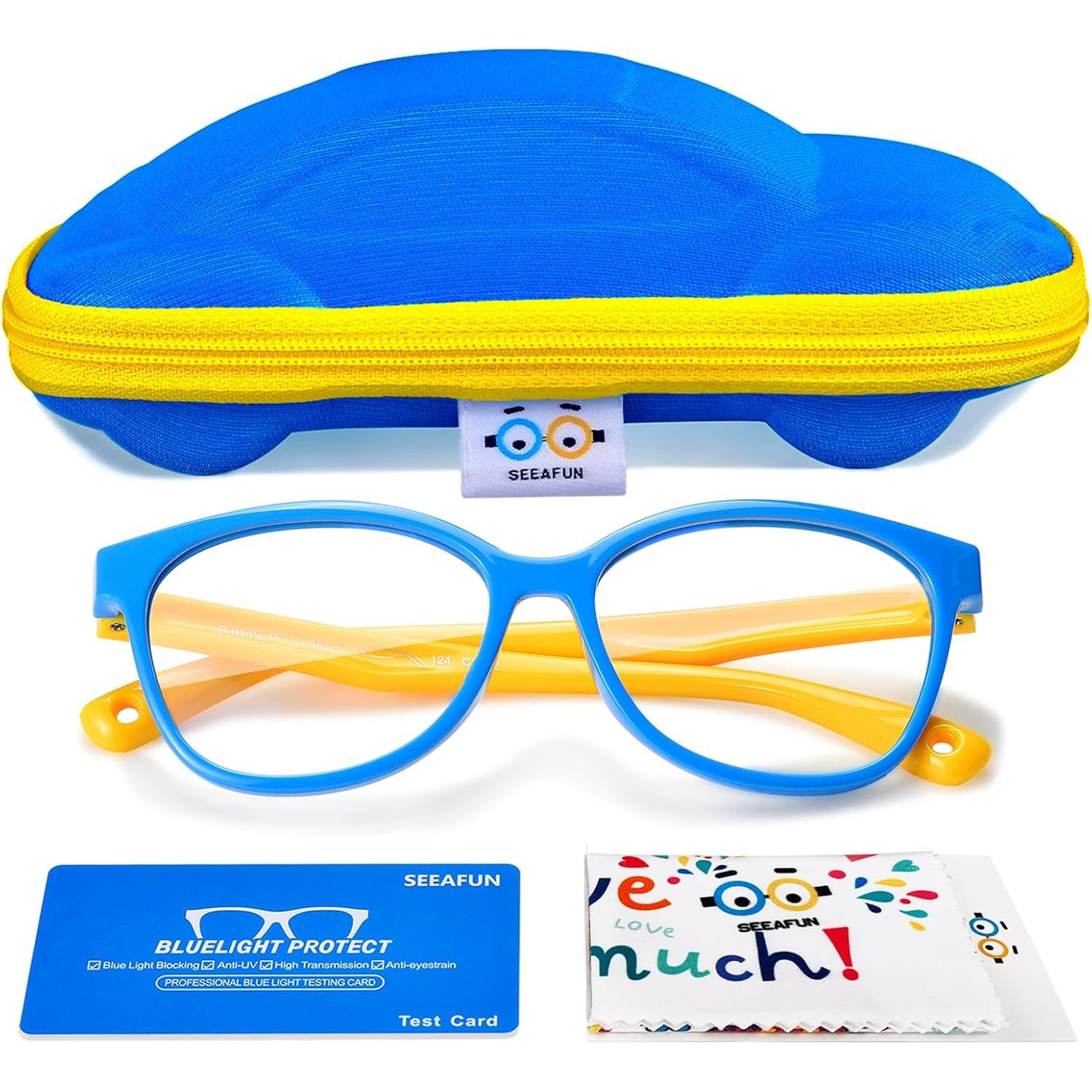 Buy now Blue Light Glasses for Kids Girls Boys with Cute Car Case, UV400 Protection, Anti Blue Ray Age3-12 Blue Yellow Case&blue Yellow Glasses at indiglob india