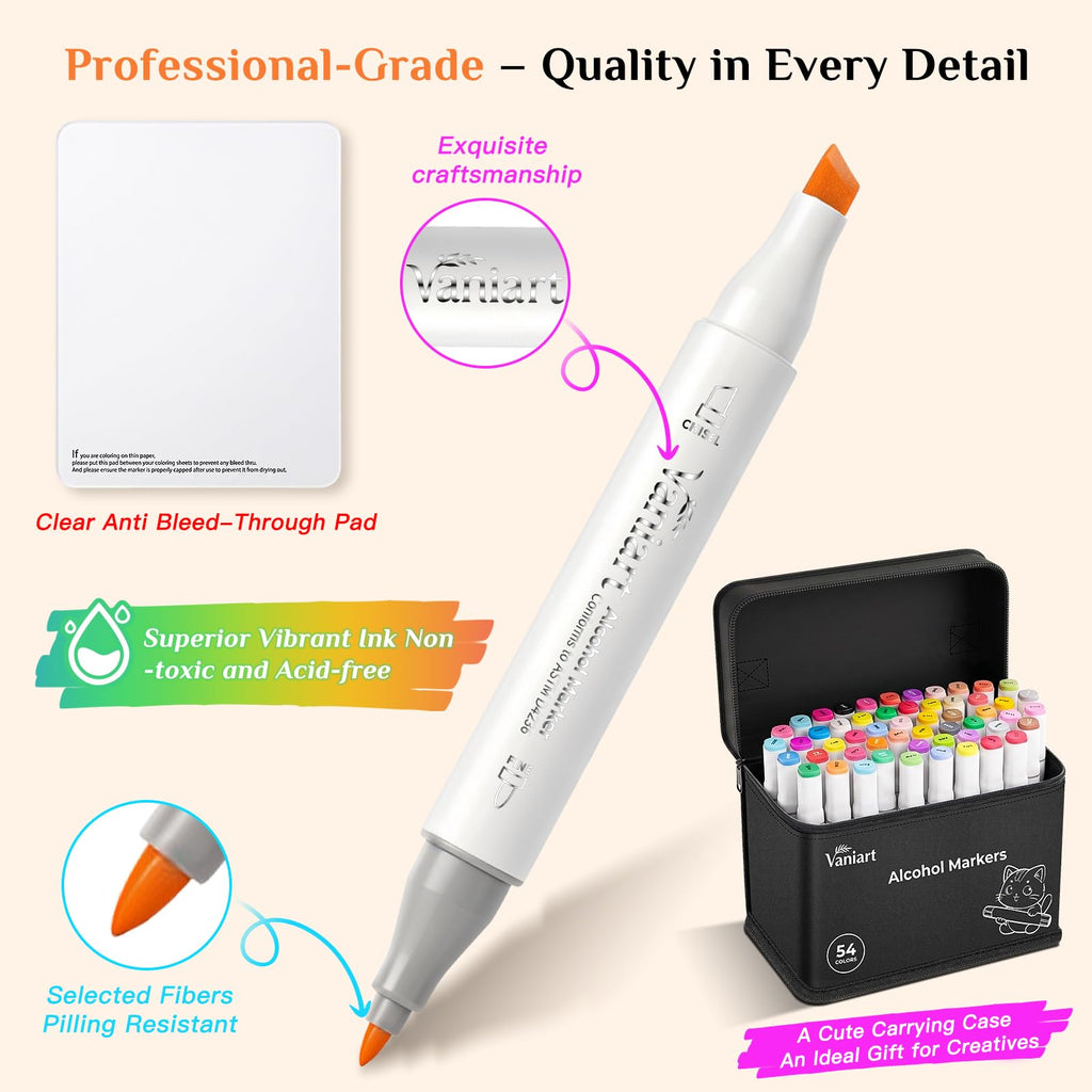Professional Alcohol Markers, 54 Colors Fine & Chisel Sketch Pens