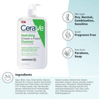 Buy now CeraVe Hydrating Cream To Foam Cleanser, Makeup Remover Face Wash For Dry Skin, Foaming Facial Cleanser With Hyaluronic Acid, Normal To Dry Skin, Fragrance Free & Non Comedogenic, 19 Fluid Ounce at indiglob india