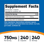 Nutricost GABA (Gamma Aminobutyric Acid) 750mg, 240 Capsules | GMO-Free, Gluten Free
