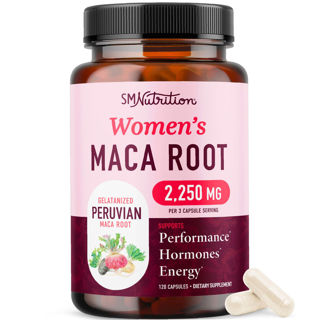 Organic Maca Root Capsules for Women, Peruvian Maca 2250MG Extra Strength | Red Black & Yellow Root Powder with Black Pepper for Absorption, Herbal Support for Energy & Hormone Balance, 120 Capsules