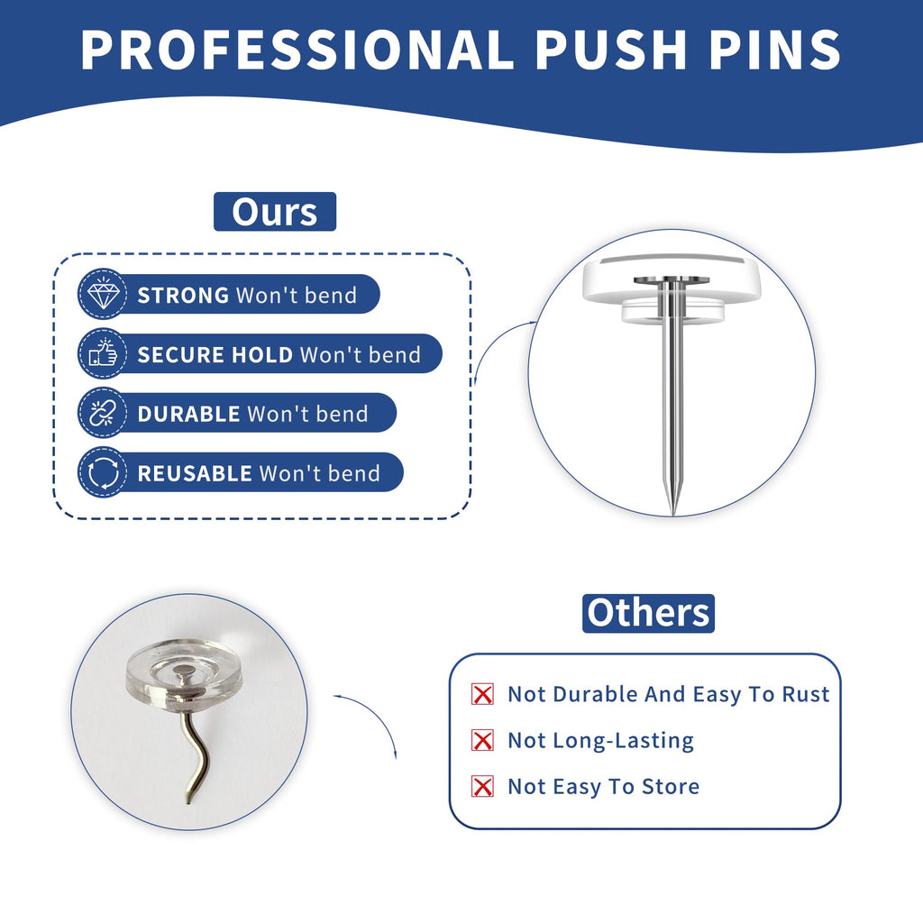 180-Pack Clear Thumb Tacks - Heavy Duty Push Pins for Bulletin Board, Office, School & Wall Decor - Sharp Steel Point Tacks with Durable Plastic Flat Heads - Includes Storage Box (Transparent)